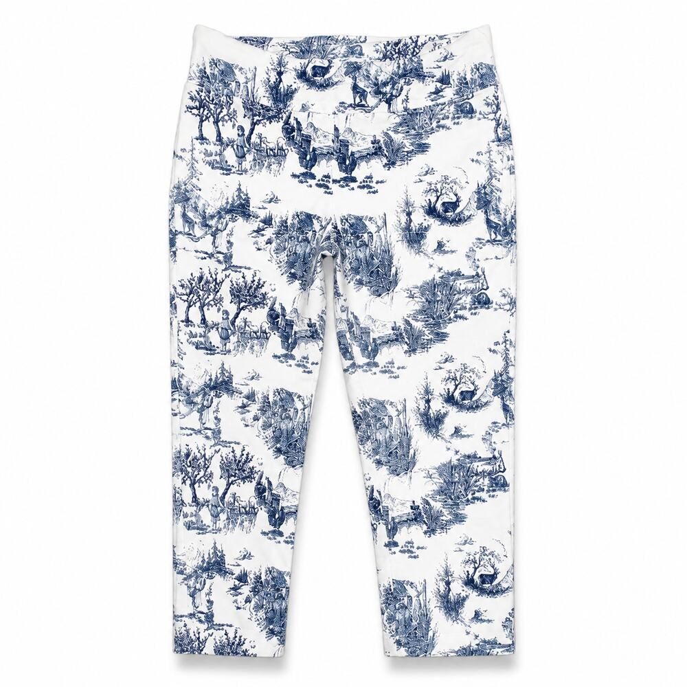 Soft Surroundings Toile Pull On Stretch Pants MP Blue White Petite Spring EUC
